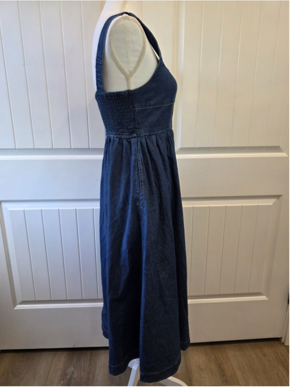 Lone Star Denim Midi Dress Sz XS 100% Cotton Western Prairie Pockets Hook & Eye - Picture 4 of 10